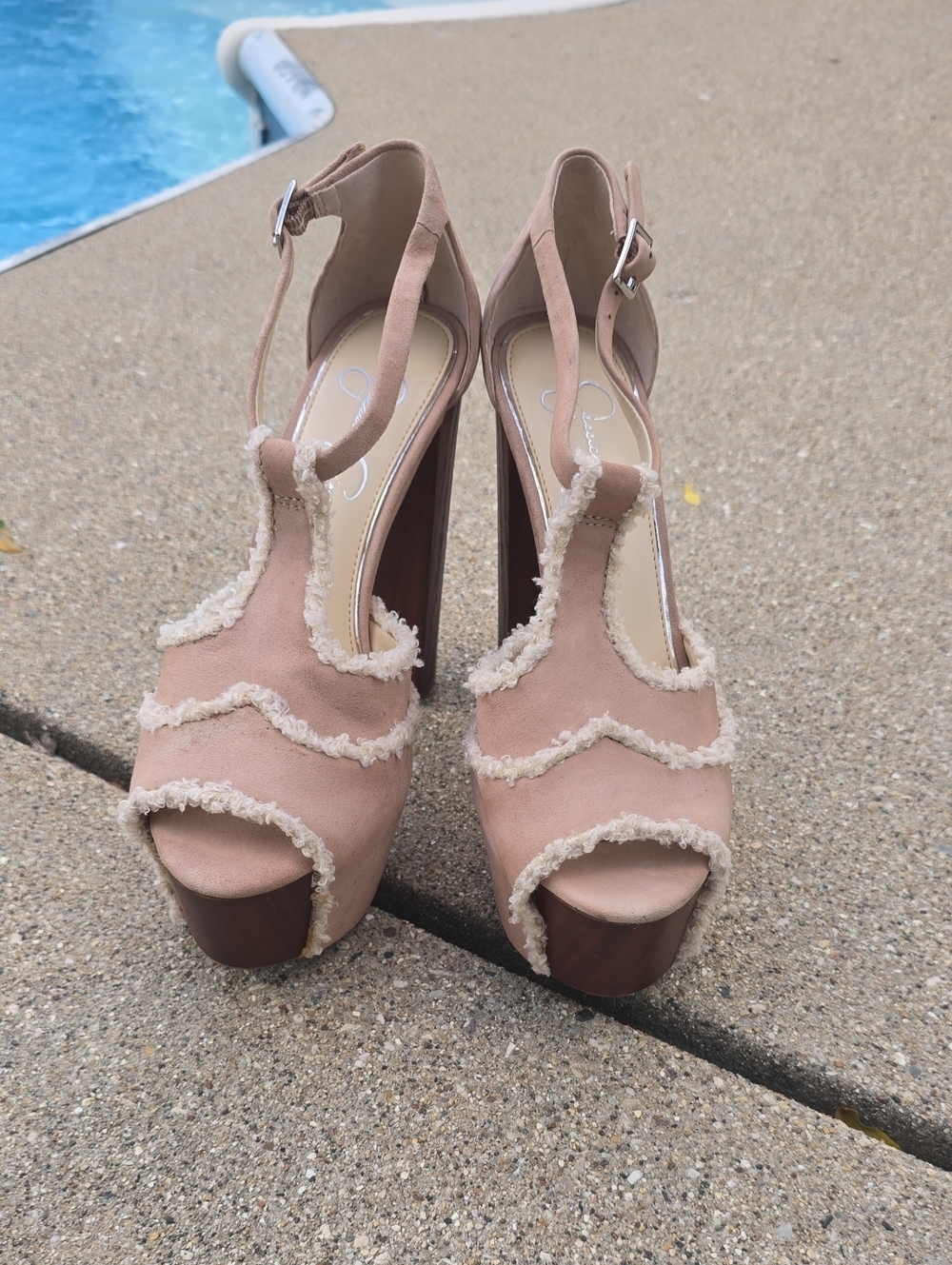 Jessica Simpson Blush Suede Platform Heels with Shearling Trim